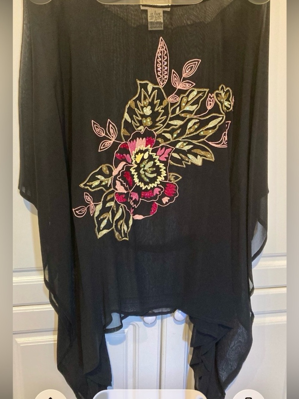 Gorgeous Vintage Beaded Floral April Cornell Sheer Belted Poncho Top- Small
